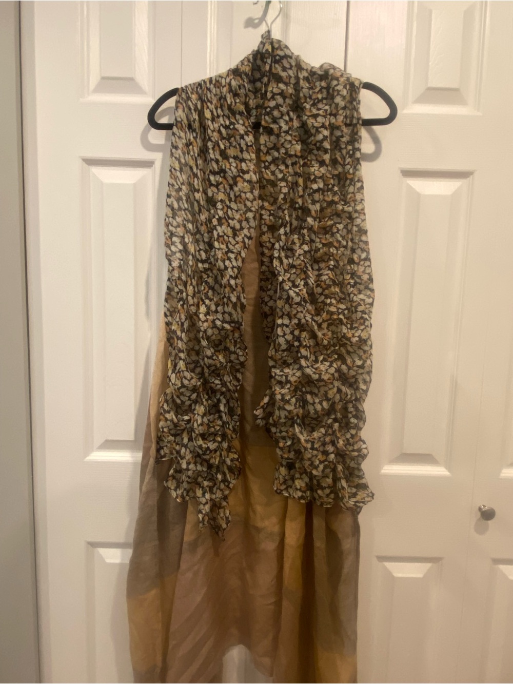 Lightweight Floral Ruffle Scarf duster in Black, Cream & Tan